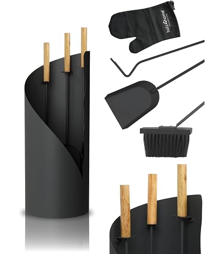 Esschert Design Kamingeräte 4er-Set, schwarz, Kaminbesteck, 4-teilig (Besen, Haken, Zange, Schaufel) Baumarkt