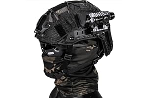 AQzxdc Cascos Paintball Fast, con Auricular Táctico y Modelo de Telescopio, Visera y Gafas, Linterna, Luz Intermitente De Señalización, Montaje NVG, para El Tiro de Airsoft Caza BBS