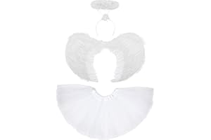REDSTAR FANCY DRESS Weiße Engelsflügel und Halo für Erwachsene - 3-teiliges Tutu mit weißen Flügeln und weißem Halo Gefallener Engel Kostüm Damen Halloween Kostüm - Feenkostüm Feenflügel