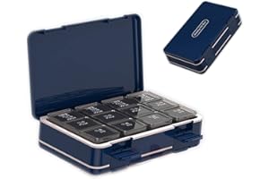 Tcdwla Porta Pastiglie Settimanale,Pocket Pharmacy,Porta Pillole Settimanale a 7 Scomparti Portapillole 24 Scomparti con Sigillo e Promemoria Mattina, Mezzogiorno e Sera per Vitamine, Pillole (Blu)