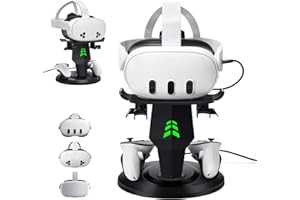 Lampelc Headset Charging Dock, VR Display Stand for Quest 3, Quest 3S, Quest 2, Rift, Rift S, Valve Index Headset, Controllers and VR Accessories, with LED Lights, Type C Charging Port