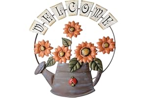 ASSR Vintage Metal Sunflower and Watering Can Design Welcome Door Sign Wall Front Door Decor Hanging Signs Wall Art Decorations for Indoor Outdoor Garden Yard 16.5 x14.2