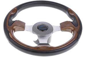 Gazechimp Aluminum 13-1/2 Inch Boat 3 Spoke Steering Wheel 3/4 inch Shaft - 34.5cm Dia - Weatherproof - Black ＆ Brown
