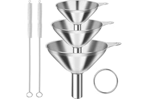 WUPENGZON 3 Stück Trichter Edelstahl, Mini Strainer KücheTrichter mit Griff und mit 2 Reinigungsbürste,Metall Einfülltrichter Set,Stapelbarer Kleiner Trichter für Übertragen von Flüssigkeit, Kochölen,Pulver