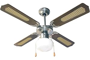 Zephir, Ventilatore da Soffitto, 4 Pale in Legno e Paglia di Vienna, Ventilatore con Luce, 3 Velocità, Diametro 107 cm, Funzione Reversibilità, Comando a Cordicella, Colore Marrone