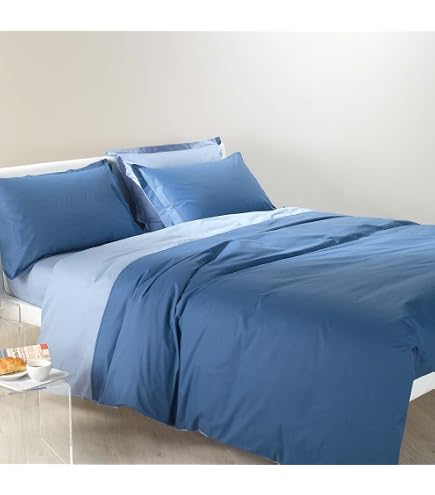 Completo Copripiumino Caleffi Cotone Singolo - Con Volani, Colori Solidi, Lenzuolo Con Angoli