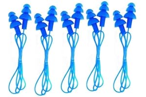 ERICOTRY Soft Gel Earplugs Swimmers Waterproof Flexible Silicone Gel Corded String Ear Plugs for Swimming or Sleeping Pack of 5 (Blue)