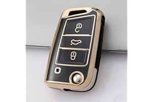 Juttzzei Vw Car Key Cover for Golf 7 Ateca Arona MK6 MK7 Polo Jetta Fabia Tiguan Touran Toledo Skoda Seat Leon Ibiza Octavia Key Fob Cover, Soft TPU Vw Polo Key Cover-3 Bottons(Black)