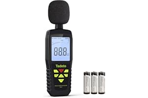 Sonometro, Tadeto Medidor Decibelios Portátil medidor ruido 30dB a 130dB con Pantalla LCD retroiluminada, Medición de ruido MAX/MIN,retención de datos,Modo A/C, para aula, oficina, fábrica