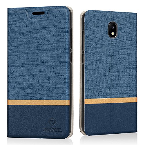 Funda Samsung J7 2017  Riffue Galaxy J7 2017 Carcasa PU Ultra Delgada con Cartera de Estilo Libro Vaquero Protectora de Folio Flip Case para Samsung Galaxy J7 2017 - Azul