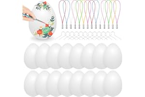 BLUELVES Ostereier Plastik weiß,24pcs Plastikeier Ostereier Kunststoff Eier 6 cm Dekoeier Kunststoffeier zum Basteln Deko Ostern, Plastikeier Ostereier mit Aufhänger für Kunsthandwerk malen hängend