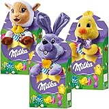 Milka, Peluche di Pasqua, Disponibile con 3 Personaggi e Deliziosi Cioccolatini al Latte Milka, Latte Alpino 100% Cacao Soste