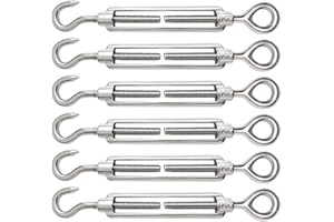 AISHOW 6 Stück M6 Seilspanner Edelstahl 304 Spannschloss Drahtspanner Verstellbare Spannschloss Haken und Augen für Kabel Seilspann Zubehör