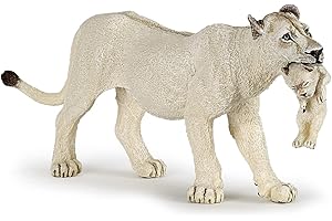 Papo 50203 - Statuetta con leonessa bianca con cucciolo di Regno degli animali selvatici, multicolore