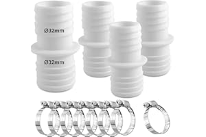 kudmwcc 4 Stück Schlauchverbinder 32mm auf 32mm,Pool Adapter 32 auf 32,Poolschlauch schlauchverbinder 32mm auf 32mm,Schlauchverbinder 32mm Set mit 8 Edelstahl Schlauchschellen