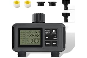 YIYEGO Bewässerungscomputer 2 Ausgänge, Smarte Bewässerungsautomat 3/4 Zoll Anschluss, Bis zu 6 Bewässerungsprogramme pro Tag, Programmierbar Wasser Zeitschaltuhr für Garten, Gewächshaus, Rasen