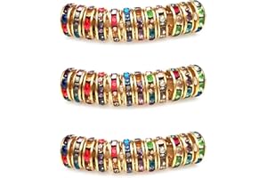 MJDCB 10mm 100pcs Rondelle Beads Crystal Spacer Bead Rhinestones for Bracelet Necklace Jewelry Making(Golden/Multicolor)