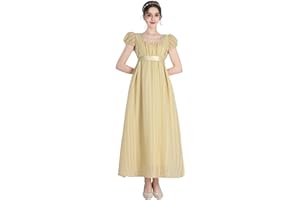 FCCAM Vestido de mujer Regency Jane Austen largo vintage vestido victoriano de baile con guantes vestido de cintura imperio
