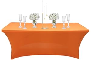 COSORO Mantel Mesa Rectangular de Spandex Elastico,6 Pies Naranja Mantel Antimanchas Impermeable Duradero Lavable,para Cubre Mesas Bodas Bares Artesanías Exposiciones,Comedor,Cocina,Fiestas Cumpleaños