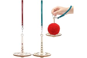 UTMACH 2 Pièces Porte-Fil en Bois ø10cm Support Pelote de Laine Porte de Laine Portable Porte Fil en Bois Rotatif avec Bracelet Cuir pour Amateurs Crochet et Tricot (Rouge et Vert)