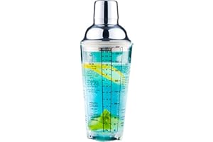 ASIFMTHOT 400 ml Glas-Cocktail-Shaker, Martini-Shaker bedruckt mit 6 Getränkerezepten, gemessenes Mischglas und Edelstahl-Getränke-Shaker, bestes Geschenk für Anfänger