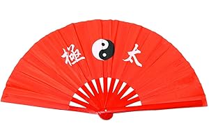 Medifier Chinese Kung Fu Tai Chi Fan Arts Dance/Practice Performance Bamboo Folding Fan Taichi worlds Red background