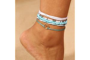 Edary Boho Turquoise Bracelet de cheville Bleu Tissé Bracelet de Cheville Perlé Pied Bijoux pour Femmes et Filles (5 Pcs)