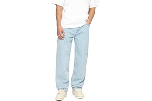 Herren Baggy Fit Jeans mit Knopfleiste Jeanshose Streetwear Loose Denim Pants Hose mit weitem Bein Lässig Männer Straight Leg