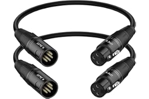 J&D 3 Pin XLR Female to 5 Pin XLR Male Audio Cable, 2-Pack 5 Pin to 3 Pin DMX Lighting Cable for Microphone DMX Stage Light Turnaround, 30 cm