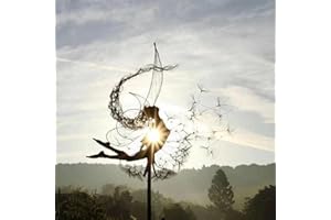 VUKHWX Feen Löwenzahn Kunst Skulptur Dance Together Yard Dekorationen Edelstahl Fee Ornamente Tanzende Feengarten Skulptur mit Löwenzahn für Außendekoration Metall (F)