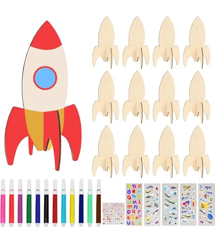 12 Fusées DIY Enfant Kit Fusée En Bois à Peindre ZYKORT X12 Feutres Aquarelle | Activité Manuelle Enfant | DIY Décoratif Kit Artisanat Enfant 12 Fusées DIY Enfant Kit Fusée En Bois à Peindre ZYKORT X12 Feutres Aquarelle | Activité Manuelle Enfant | DIY Décoratif Kit Artisanat Enfant