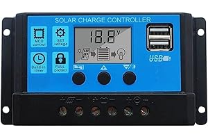 VILOSA 20 A PWM Solar Charge Controller 12 V/24 V Dual USB Solar Voltage Regulator LCD Display with Power-Off Memory Function