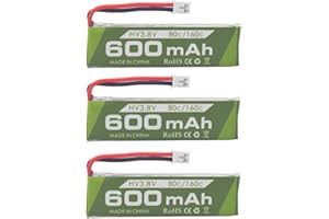BLLRC 3PCS 1S 3.8V 80C 600mAh Lithiumbatterie mit JST-PH 2.0 Stecker Stecker passend für Cineahoop Tinyhawk Mini FPV Renndrohne RC Fernbedienung Flugzeug