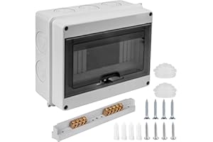 DELAMIYA Sicherungskasten Aufputz, IP65 Wasserdicht Verteilerkasten Aufputz mit Messingklemmen, Unterverteilung Aufputz 1 Reihig für 8 Modules für Garten oder Außenbereichen Elektrik, Villen, Ladesäulen