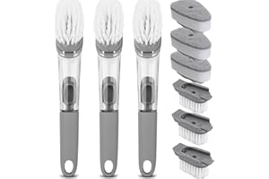 ‎AMZMUKAUP Befüllbare Spülbürste, 3 Stück Spülbürste Mit Spülmittelspender Küchenbürste Für Topf, Pfanne, Spüle Reinigung Multifunktionale Geschirrbürste mit 6 Ersat Köpfe Spülbürsten mit Stiel