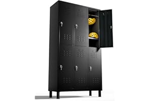 TwinThink Taquillas Vestuario. 180 x 97 x 40 cm Taquillas Metalicas de 6 Puertas Taquilla Metalica con Llave Taquillas Vestuario Metalicas (1, Negro)