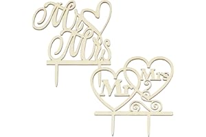 UBERMing 2 Piezas Cake Topper "Mr & Mrs" Torta Topper de Madera Mr&Mrs Torta Decoración para Cumpleaños Boda Aniversario Compromiso