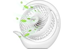 Omasi USB Ventilator, Handventilator Mini Desktop Tischventilator mit 3600 mAh aufladbarer Batterie,Lüfter 3 Geschwindigkeiten mit An/Aus-Schalter 360°Drehbar für Indoor/Outdoor Aktivitäten - Weiß1