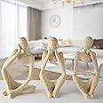 Ecacon 3Pcs Minimalist Decor Abstract Thinker Statue Sculpture Set，Neutral Home Decor Mini Sandstone Thinker Figurines， Modern Home Living Room Office Shelf Desktop Bookshelf Table Decor