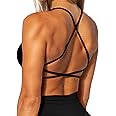 TZLDN Women Workout Backless Sports Bra Removable Padded Strappy Low Impact Support Open Back Gym Bras Yoga Crop Tank Top