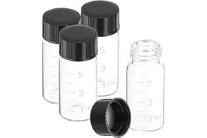 PATIKIL 4pz 5ml Piccoli Viali Vetro Trasparente con Tappo a Vite Nero, Bottiglie Campionamento Graduato Vetro Borosilicato Conservare Solidi Liquidi e Polveri
