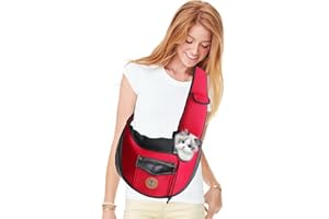 PETCUTE Borsa Trasportino Cane Gatto Traspirante Borsa da Viaggio per Cani Tracolle Trasportino da Passeggio Zaino per Animale Domestico Piccola Taglia Rosso