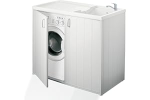 Negrari 5008PAM Mobile Coprilavatrice e Lavatoio Reversibile, Resina da Esterno, Bianco