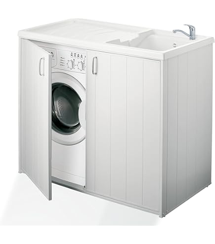 Bac à Laver Avec Meuble GARDEN 80x50 Cm – PVC Blanc, Rangement Buanderie