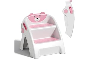 ITSLIFE Marche Pied Pliable à 2 Marches pour Bébé, Tour d'apprentissage Pliable, pour Salle de Bain, Chambre d'enfant, Cuisine, Anti-basculement et Antidérapant, Rose