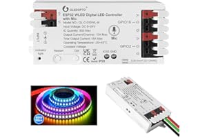 GLEDOPTO ESP32 WLED LED Strip Controller with Mic Microphone 5-24V Music Dynamic Mode RGB IC DIY Lighting App Control Strip Light for WS2811 WS2812 SK6812 TM1814 WS2813 WS2815 (015WL with Mic)