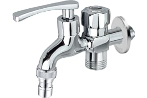 FEIGO Rubinetto lavatrice, 1/2 & 3/4 Doppio rubinetto in ottone connettore di uscita veloce Filetto per bagno, cucina, giardino e altro ancora