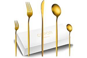 Set di Posate Oro Opaco 12 Persone, COPOTI 60 Pezzi Acciaio Inox Oro Coltello Forchetta Cucchiaio Cena Set,Lavabili in Lavastoviglie.