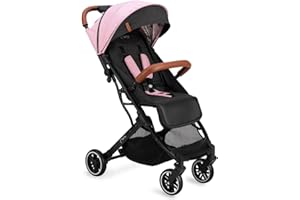 MoMi ESTELLE Kinderwagen ab 6. Monat (bis 15 kg), klappbarer Buggy mit 5-Punkt-Sicherheitsgurt, Einkaufskorb und Liegefunktion, Teleskop-Stange zum Ziehen, steht nach dem Zusammenklappen