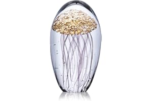 HDCRYSTALGIFTS Fermacarte dorato soffiato a mano in vetro di cristallo a forma di medusa, 11 cm, per centrotavola da tavola